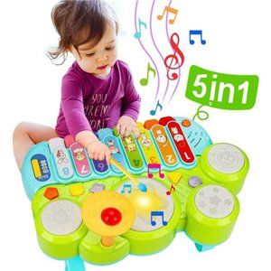 Baby Musical Toys 3 in 1 Piano Keyboard Xylophone Drum Set Gift for 1 Year Old